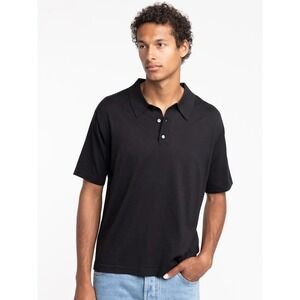 FRAME Cotton-Silk Blend Polo Shirt in Black Men Large Italian Fabric NWOT $266